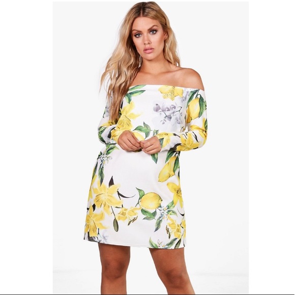 Boohoo Plus Dresses & Skirts - BOOHOO - NWT Lemon Print Off the Shoulder Dress